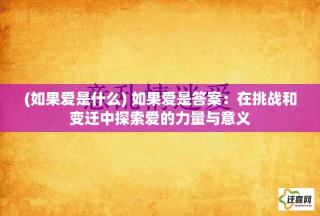 (如果爱是什么) 如果爱是答案：在挑战和变迁中探索爱的力量与意义